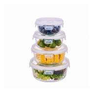 CONSING fast delivery on stock 4pcs round glass container set with locking lids