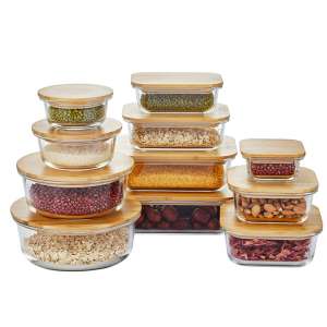 Reusable Kitchen Office Glass Meal-Prep Glass Containers for Food Storage With Bamboo Lids