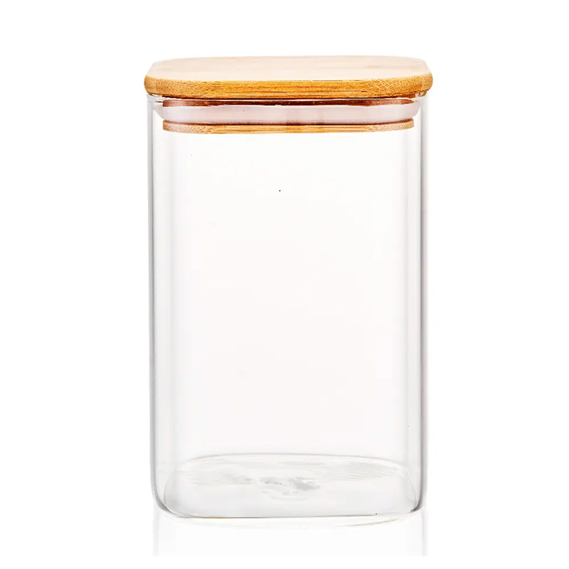 Consing Eco Friendly Square High Borosilicate Glass Storage Jar Canister with Bamboo Lid for Kitchen