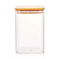Consing Eco Friendly Square High Borosilicate Glass Storage Jar Canister with Bamboo Lid for Kitchen