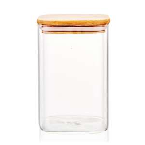 Consing Eco Friendly Square High Borosilicate Glass Storage Jar Canister with Bamboo Lid for Kitchen