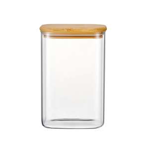 Rectangular Storage Bottle Glass Canister Food Containers Jars Bamboo Lids