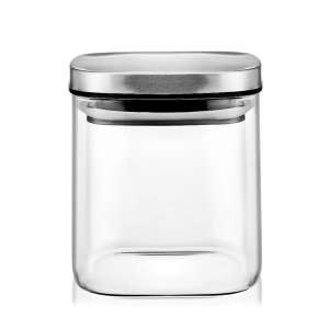 Consing Square High Borosilicate Glass Jar Food clear Glass Jar with Lids Stainless Steel Cover Glass Jars