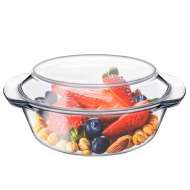 Heat-Resistant High Borosilicate Clear Round Glass Casserole Covered Glass Casserole with Lid Deep Plate
