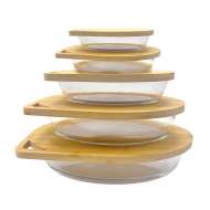 Oval Glass Bakeware Glass Baking Pan with Bamboo Lid
