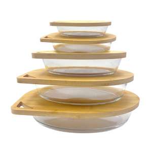 Oval Glass Bakeware Glass Baking Pan with Bamboo Lid