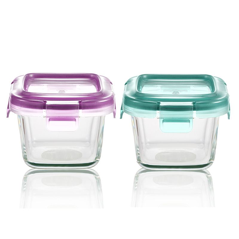 Customized High Borosilicate Mini Glass Box Lunch Food Container Locking Lid Airtight Label Baby Crisper
