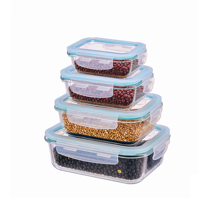 Rectangular Glass Food Storage Containers with Airtight Snap Locking Lids BPA Free