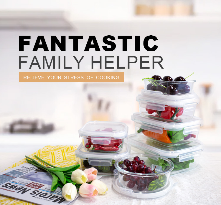 CONSING fast delivery on stock rectangular glass food storage container with locking lids