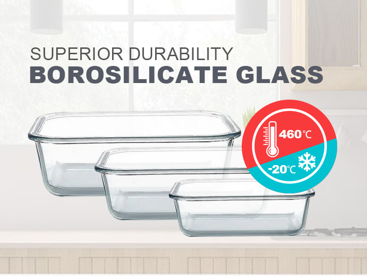 CONSING fast delivery on stock rectangular glass food storage container with locking lids