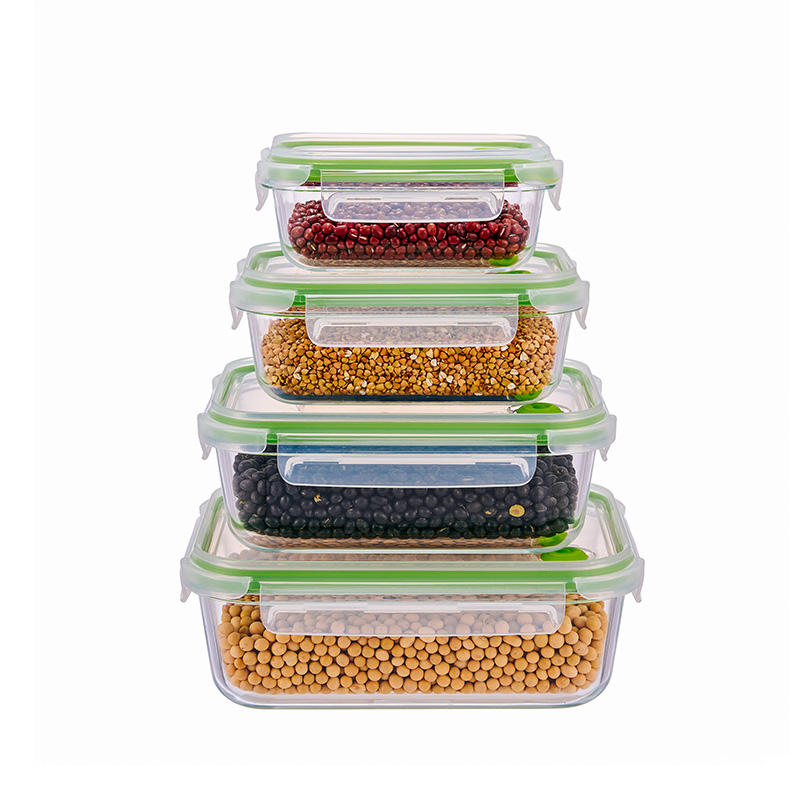 Rectangular lunch box glass container with vented lid