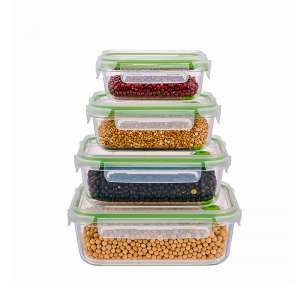 Rectangular lunch box glass container with vented lid