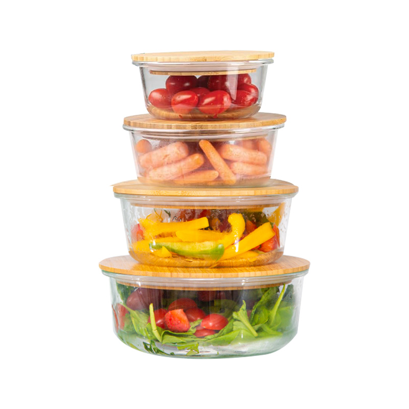 Environmentally Friendly and Safe, Available in Various Sizes Microwave-Safe Glass Food Container with Bamboo Lid