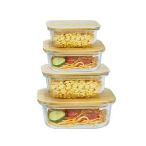 Kitchen Ecofriendly Meal Prep Borosilicate Glass Food Storage Containers Lunch Box with Bamboo Lid