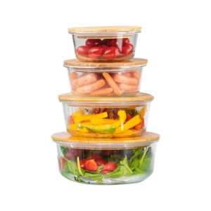 Environmentally Friendly and Safe, Available in Various Sizes Microwave-Safe Glass Food Container with Bamboo Lid