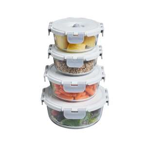 Modern Design Vacuum Glass Food Storage Containers Silicone Kitchen Lids Microwave Oven Safe