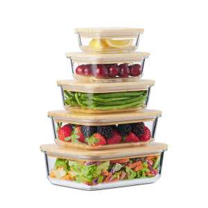 BPA-Free Glass Food Storage Containers,Glass Meal Prep Containers,Glass Lunch Bento Boxes with Bamboo Lids