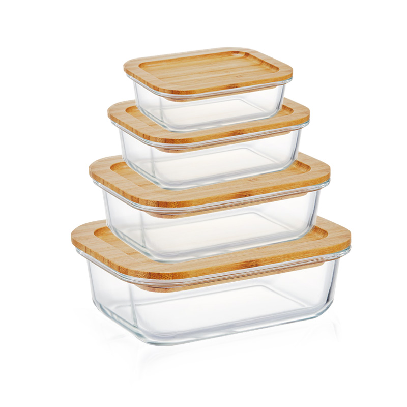 Urban Green Glass Container with Bamboo Lid Rectangular