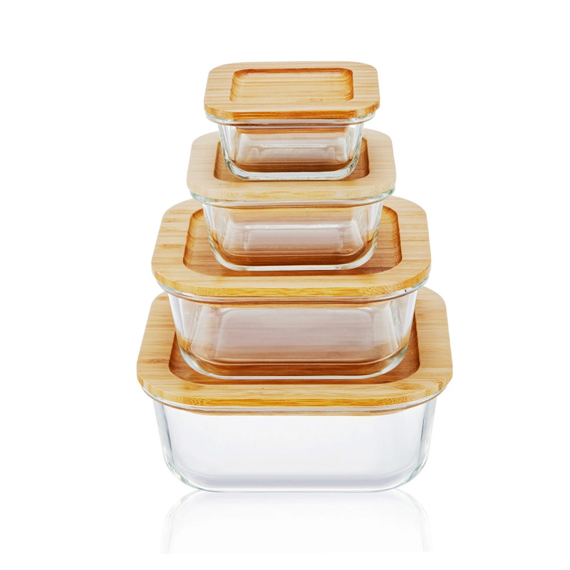 Glass Container with Bamboo Lid, made of Borosilicate Gass, Square