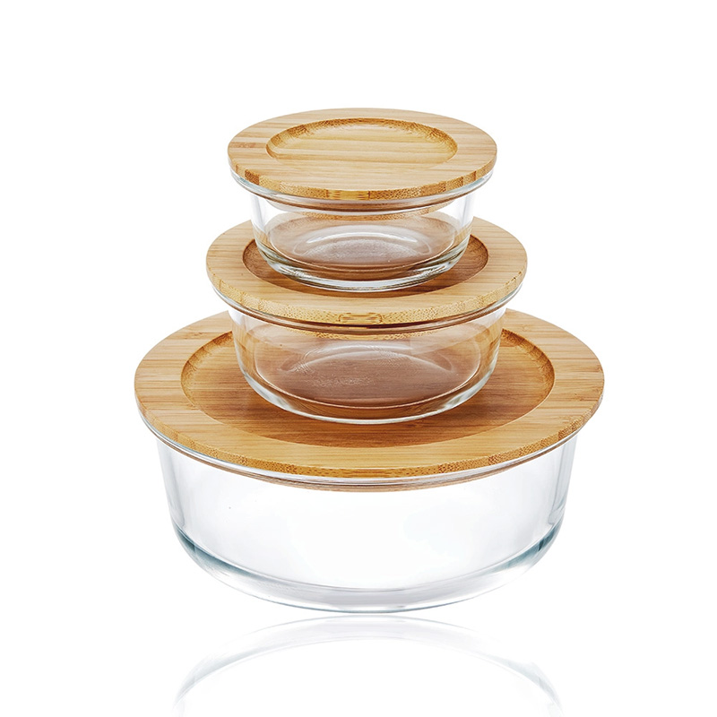 BPA Free, Reusable Glass Containers with Natural Bamboo Lids Round