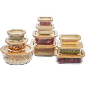 Eco-Friendly Glass Food Storage Containers with Bamboo Lids BPA-Free