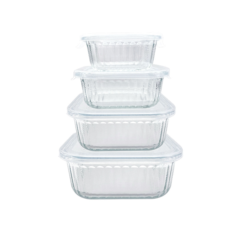 Space-saving Ribbed Design Containers, Durable, Heat-resistant Borosilicate Glass, Square