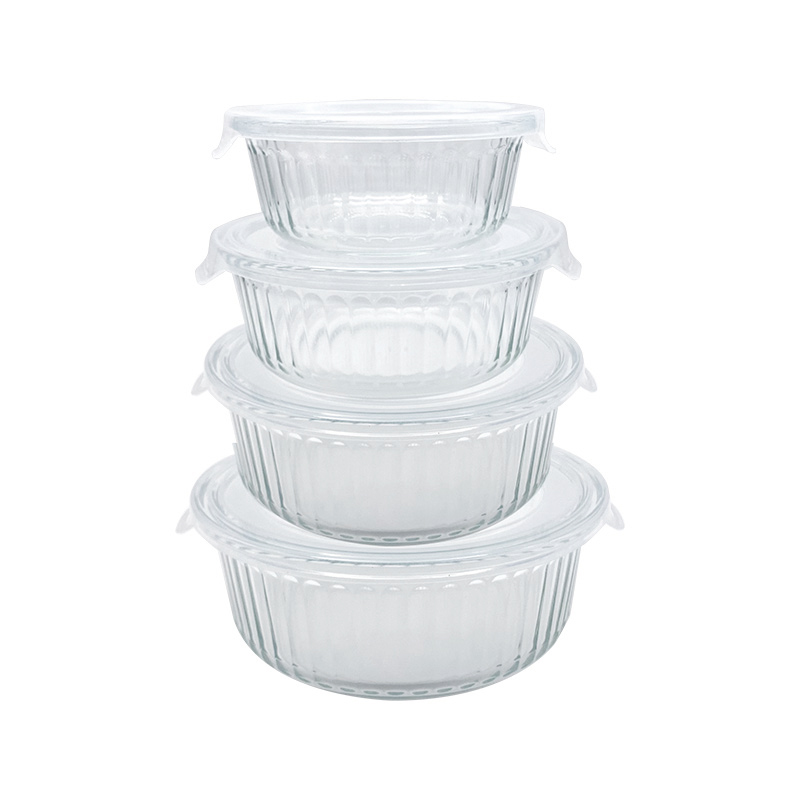 Ribbed Design Glass Meal Prep Containers for Lunch,Freezer Safe, Round