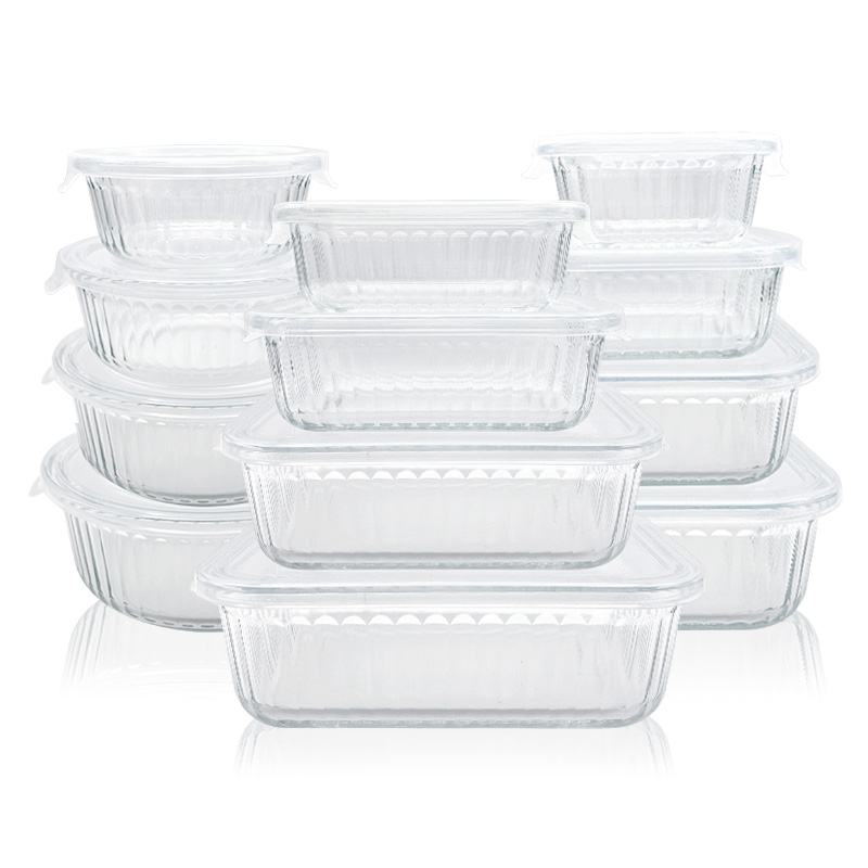 Ribbed Design Glass Food Container,Perfect for Lunch, Meal, and Food Prep