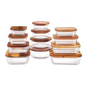 Glass Food Storage Containers with Wooden Lids, Plastic Free, BPA Free