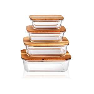 Stackable Wood Lid Glass Containers Plastic-Free Rectangular