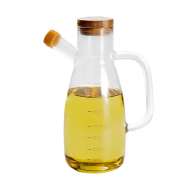 Transparent Glass Oil Pot with Bamboo Lid, Kitchen Glass Oil Dispenser with Scale