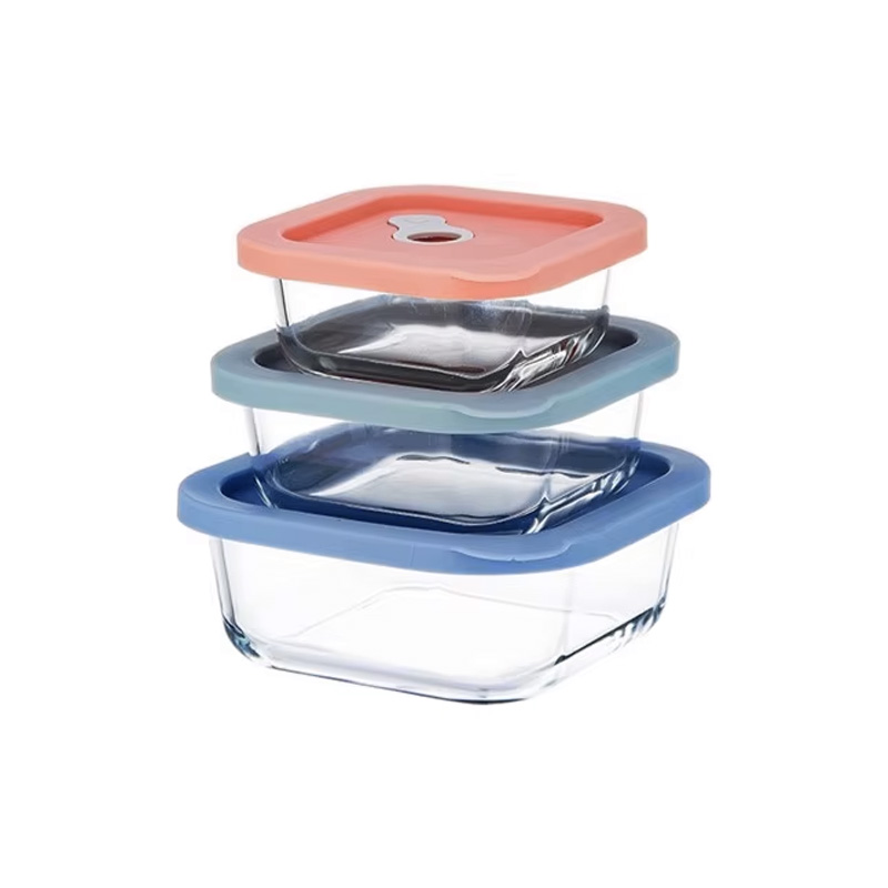Eco-friendly Square Glass Food Storage Container with Silicone Lid, Perfect for Use Lunch Box