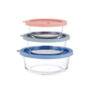 Stackable Round Glass Food Storage Container Silicone Lid, Practical and Space-saving
