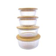 Borosilicate Glass Container with Bamboo Lid, Waves Design, Round