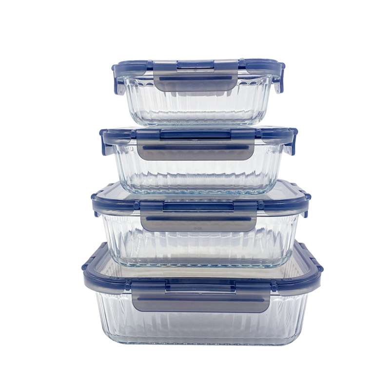 New Ribbed Design Glass Container with Removable Ears, Rectangular