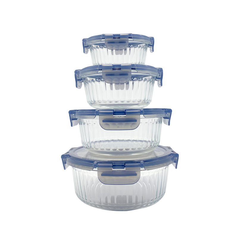 Glass Container with Removable Ears, Wave Design Oven Safe, Round