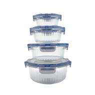 Glass Container with Removable Ears, Wave Design Oven Safe, Round