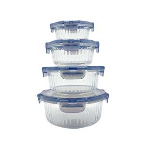 Glass Container with Removable Ears, Wave Design Oven Safe, Round