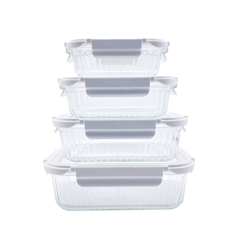 Wave Glass Food Container Set with Tempered Glass Lid, Airtight, LeakProof, BPA-Free, Rectangular