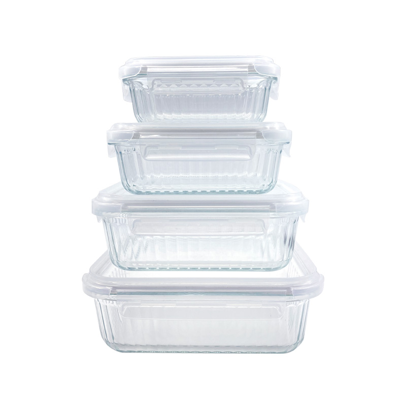 New Arrival Ribbed Glass Food Storage Container, Glass Lunch Box, Rectangular