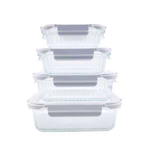 Wave Glass Food Container Set with Tempered Glass Lid, Airtight, LeakProof, BPA-Free, Rectangular