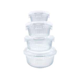 Ribbed Glass Food Storage Containers with Lids, Airtight Glass Container Storage, Round