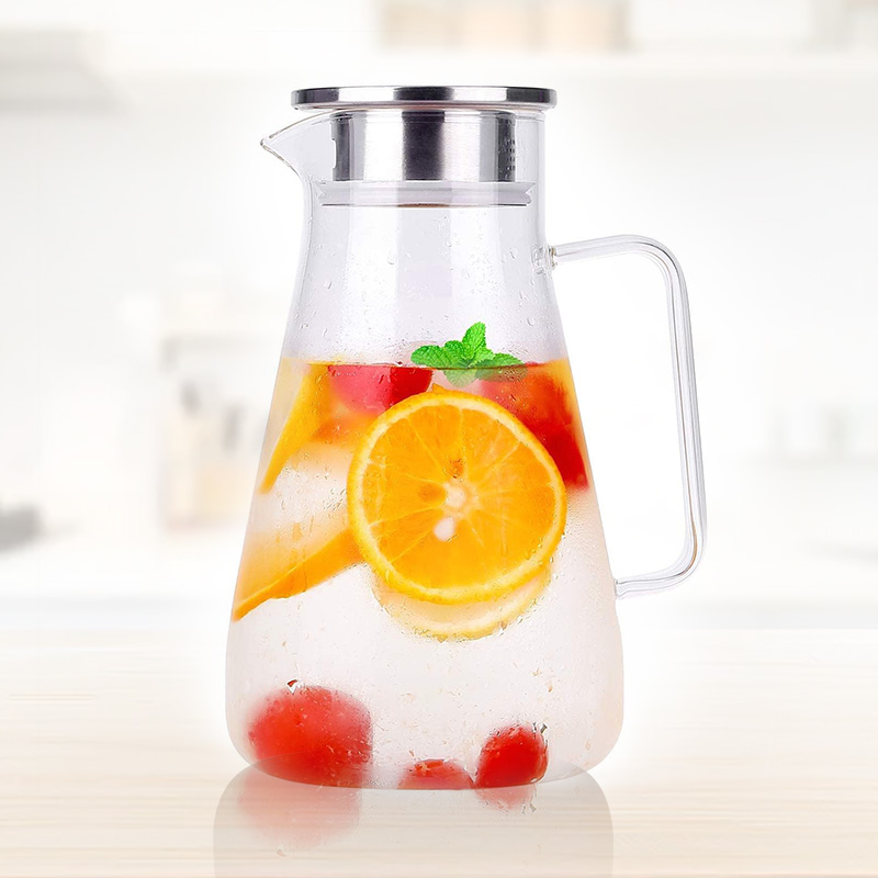 Water Pitcher with Stainless Steel Lid, Fruit Water Jug, 1600ml