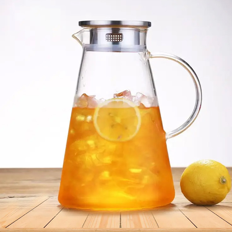 Consing Heat Resistant Glass Water Carafe with Stainless Steel Lid, 1800ml