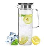 Glass Pitcher with Lid, Versatile Hot/Cold Water & Juice/Iced Tea, 1300ml