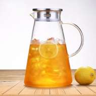 Consing Heat Resistant Glass Water Carafe with Stainless Steel Lid, 1800ml