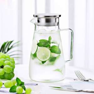 Consing Pitcher, Handmade Glass Pitcher with Handle & Lid, 1400ml