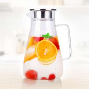 Water Pitcher with Stainless Steel Lid, Fruit Water Jug, 1600ml