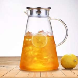 Consing Heat Resistant Glass Water Carafe with Stainless Steel Lid, 1800ml