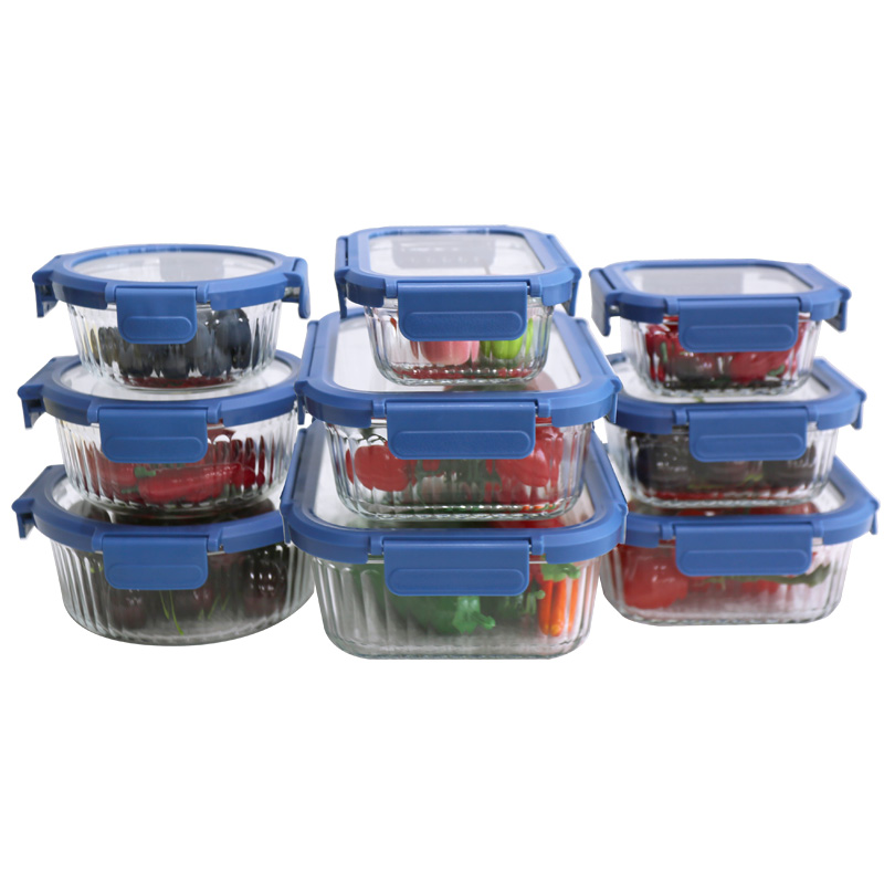 Wave Glass Food Storage Containers with Tempered Glass Lids, Airtight, Leakproof, BPA-Free